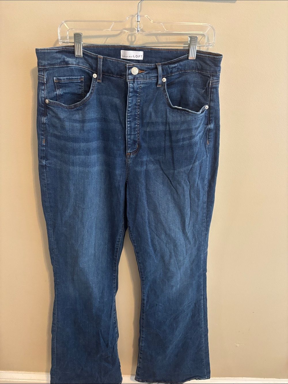 LOFT The Slim Flare Jeans Womens Size 14 Blue Denim Medium Dark Wash Stretch